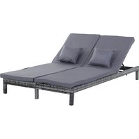 2 Seater Rattan Lounger Adjustable Double Chaise Chair Loveseat w/ Cushion - Grey
