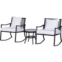 3-Pieces PE Rattan Garden Rocking Chair Set w/ Soft Cushion