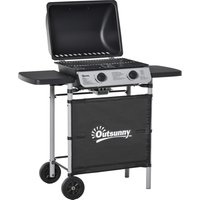 2 Burner Gas Barbecue Grill Propane Gas Cooking BBQ Grill 5.6 kW with Side Shelves Wheels