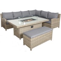 Wentworth 7 Piece Deluxe Modular Corner Lounge Set with Rectangular Firepit
