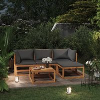 Basile Solid Wood 5 Piece Garden Lounge Set With Grey Cushions