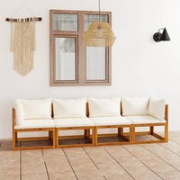 Basile Solid Wood Garden 4 Seater Sofa With Cream Cushions