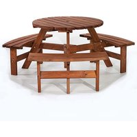 Balint Timber Picnic Table Round With Benches In Brown