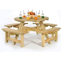 Yetta Timber Picnic Table With 8 Seater Benches In Green Pine