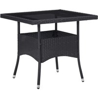 Beile Outdoor Glass Top Dining Table In Black Poly Rattan
