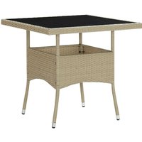 Beile Outdoor Glass Top Dining Table In Beige Poly Rattan