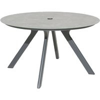 Rykon Outdoor Round Glass Dining Table In Grey Ceramic Effect