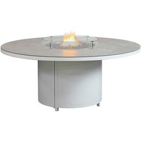 Flitwick Round 180cm Glass Dining Table With Firepit In Matt Stone