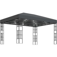 Piav Large Fabric Gazebo In Anthracite With LED String Lights