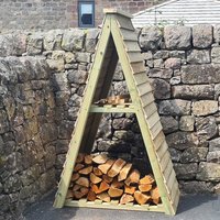 Raivo Triangle Timber Log store With Kindling Shelf In Natural