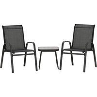 Outsunny 3PCs Bistro Set w/ Breathable Mesh Fabric & PSC Board Top Table, Black