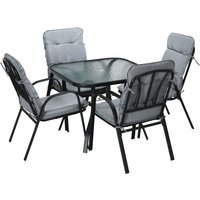Outsunny Garden Dining Set, Glass Table w/ Umbrella Hole & Texteline Seats