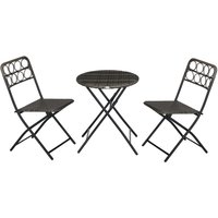 Outsunny 3 PCS Folding Rattan Wicker Bistro Set, Coffee Table Set, Grey