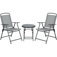 Outsunny Patio Bistro Set Folding Chairs & Coffee Table for Balcony,Grey