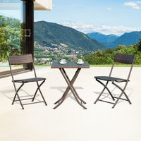 Rattan Garden Bistro Set Coffee 2 Wicker Weave Folding Chairs & 1 Square Table