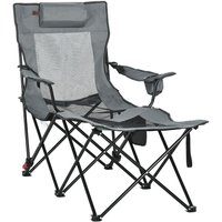 Outsunny Foldable Camping Chair w/ Footrest, Adjustable Backrest, Bag, Grey