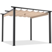 3x3M Outdoor Retractable Pergola with Canopy Patio Metal Shelter for Garden Gazebo Beige