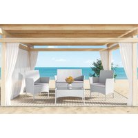 Outdoor Furniture 4 Piece PE Rattan Patio Set with Armchairs Double Sofa Table Cushion Grey