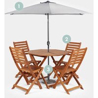 Wooden Dining Set with Grey Parasol
