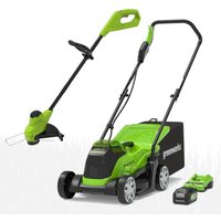 Greenworks GD24LM33K2 33cm / 13" Cordless Mower, Battery, Charger & Trimmer Bundle