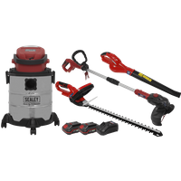 Sealey CP20V 20v Cordless 4 Piece Garden Power Tool Kit 1 x 2ah & 1 x 3ah Li-ion Charger